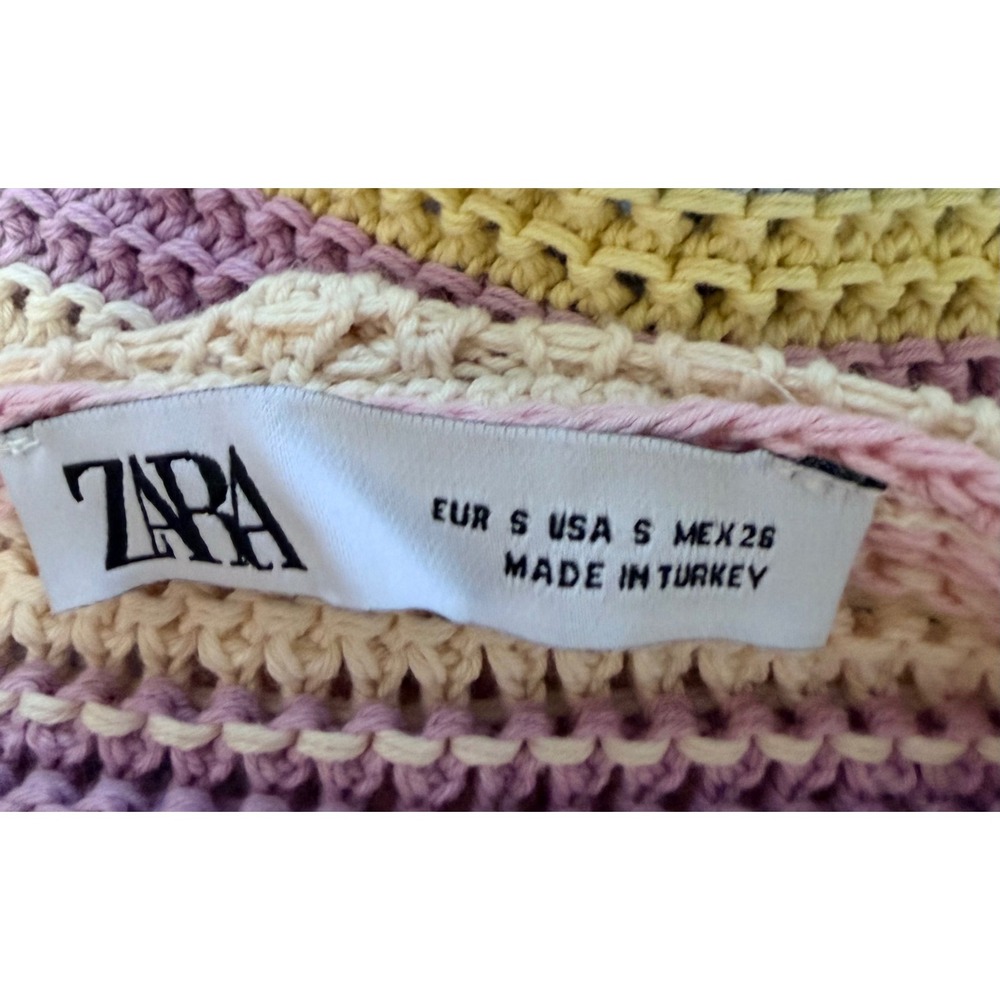 Zara Pastel Crochet Knit Small Crop Top Multi Color Boho Summer Cotton Tank - Picture 7 of 8